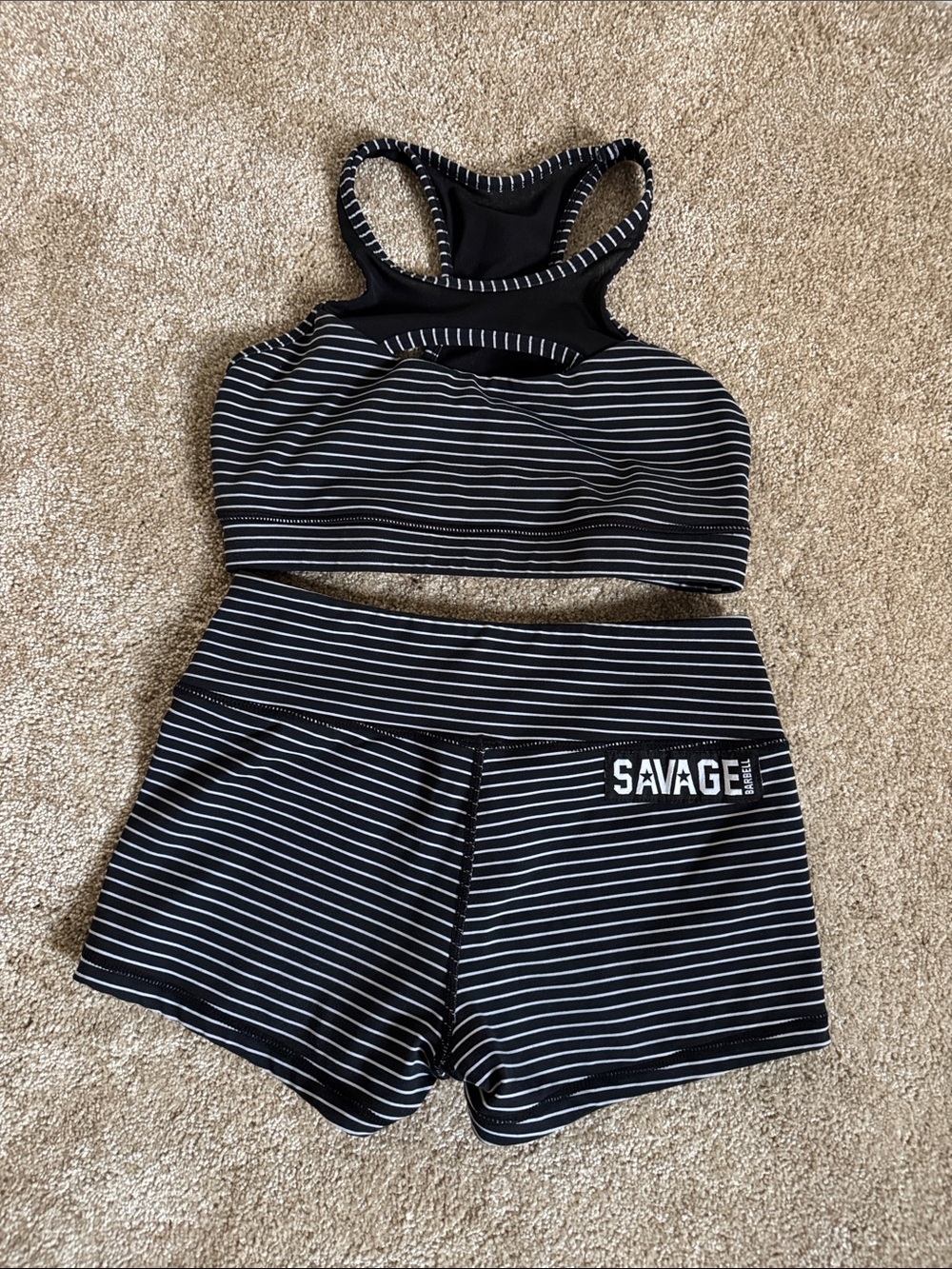 Savage Barbell Black Stripe Athletic Shorts & Matching Bra